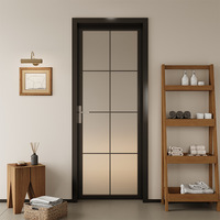 Porte en verre minimaliste à cadre en aluminium ultra mince de couleur noir blanc gris pour placard de salle de bain de chambre à coucher
