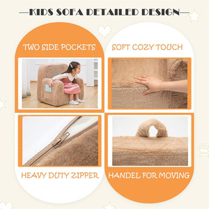 Canapé-lit en peluche pour enfants avec accoudoirs et poche, pour enfants de 2 à 4 ans, siège individuel inclinable, tissu en mousse à haute élasticité - Product Image 3
