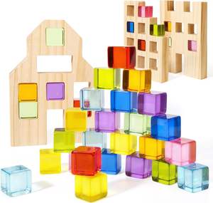 Montessori-Grande maison en bois hollandaise, cube lucite en acrylique transparent, blocs de construction, jouets éducatifs pour enfants - Product Image 1