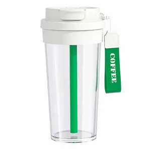 2024 New Girls High-Appearance Horizontal Straw Cup Summer Portable Double Drink Accompanying Plastic Cup