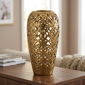 Handmade Metal Wedding <b>Vase</b> Tall Luxury Durable Light Weight Golden Plating Traditional Design Living Room Centrepiece Interior - Product Image 3