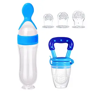 BPA FREE Silicone Infant Feeder Baby Food Dispensing Spoon Squeeze Feeding Bottle