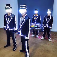 Светодиодные костюмы: светящаяся белая диско-одежда, реквизит для создания атмосферы, RGB-пиксельные светильники, куртка из полиэстера унисекс для ночных клубов