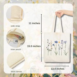 <span class=keywords><strong>Sac</strong></span> fourre-tout en toile à motif floral esthétique pour femmes, avec poche intérieure, lavable en machine, pour la shopping, la sœur, la fille, la maman - Product Image 4