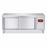 Table de travail en acier inoxydable de 1800 mm avec armoires chauffantes et porte coulissante simple pour restaurant