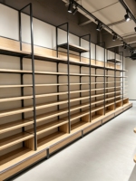 Étagère de supermarché en métal et bois de luxe noire, très vendue, présentoir de supermarché, rayonnage gondole