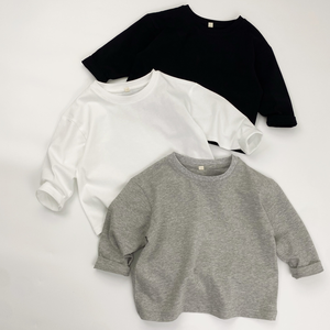 Camiseta Infantil Casual de <span class=keywords><strong>Manga</strong></span> <span class=keywords><strong>Larga</strong></span> con Cuello Redondo, Color Sólido, Otoño 2026, Venta al Por Mayor - Product Image 1