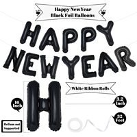 Ballons alphabet en feuille d'or noir pour le Nouvel An, auto-scellants, remplis d'hélium, pour compte à rebours du réveillon du Nouvel An, décoration murale pour la maison et les fêtes