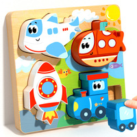 Jouets éducatifs Montessori 4 en 1 en bois, puzzles à chevilles en bois 3D sur le thème des animaux et des transports pour enfants