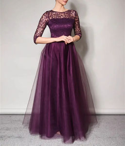 เดรสงานพรอมลูกไม้สีม่วงสำหรับผู้หญิงชุดราตรีผ้าทูลสำหรับงานพรอม - Product Image 1