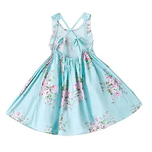 Fornitore della cina fiori personalizzati stampati abiti bambini ragazza estate backless cinghie sottili stampa cotone slip dress