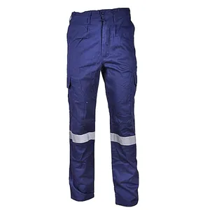 Celana kerja Navy Cargo Hi Vis Fr celana kerja biru dongker untuk tambang batu bara dengan pita reflektif bantalan lutut