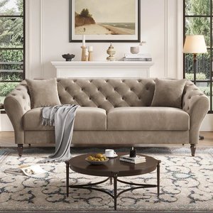 Canapé trois places en velours de style rétro <span class=keywords><strong>français</strong></span> pour salon, avec mousse haute densité, boutons capitonnés classiques, style nordique personnalisé - Product Image 5