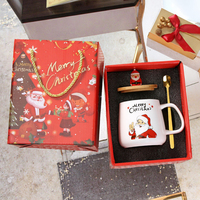 Meilleure idée cadeau de Noël 2023 Nouvelle tasse en céramique en gros avec couvercle en bambou Design de dessin animé et cuillère Tasse de Noël parfaite