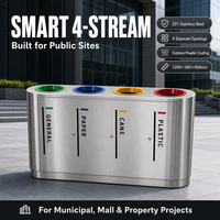 Contenedor de Reciclaje de Gran Capacidad para Áreas Públicas del Campus, de Acero Inoxidable 201, con Cuatro Compartimentos Codificados por Colores y Puerta con Cerradura