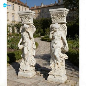 Statues de Dames Romaines en Pierre Carrée, Style Européen Moderne, pour Décoration de Jardin Extérieur, Sculpture de Piliers Creux en Marbre Massif - Product Image 2