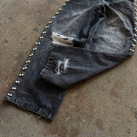 Fabricants sur mesure de pantalons en jean décontractés vintage pour hommes, perlés, surdimensionnés, à boutons, à jambes larges, baggy, avec rivets et strass