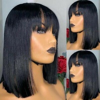 180% densité droite brésilienne HD pour perruque frontale en dentelle avec partie naturelle dentelle transparente coupe émoussée Bob perruques frange