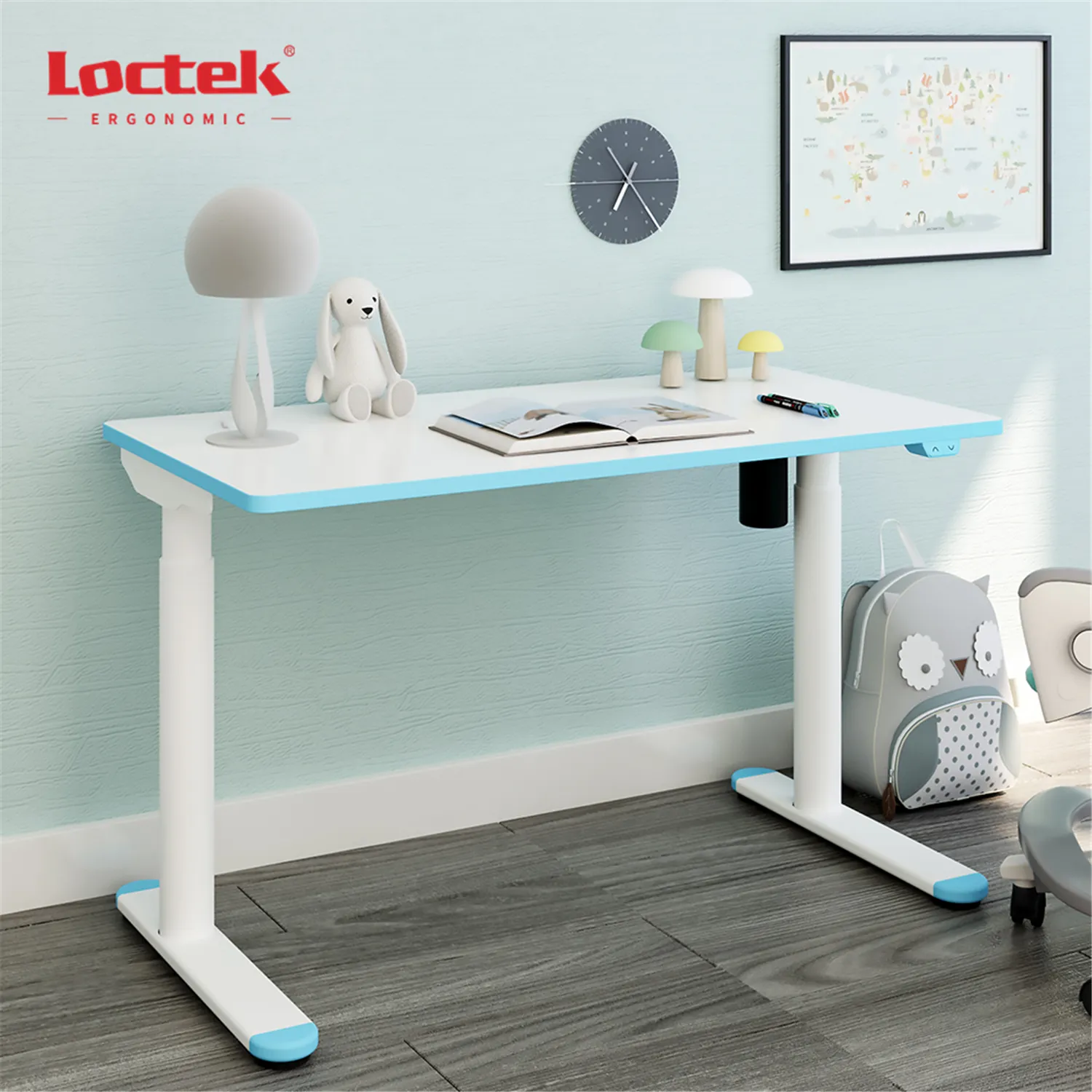 Loctek çalışma öğrenmek ergonomik yükseklik masası masa CD101 ile çanta kancası Metal 5 yıl su nem direnci ayarlanabilir çocuklar çocuk