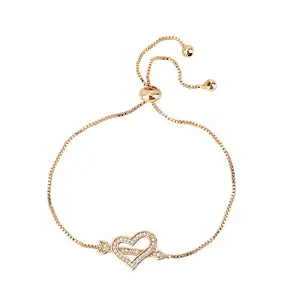 New Love Heart Bracelet for Women Girls Full Zircon Bracelet Jewelry Gifts Designer Wholesale High Fashion Low Prices