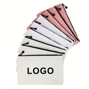 Pochette zippée en toile unie de marque, personnalisable avec logo, petite capacité, style tendance, sac cosmétique portable – Vente en gros - Product Image 5