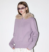 Pull cardigan en tricot à col en fourrure à capuche vintage américain pour femmes, automne et hiver, style décontracté, double fermeture éclair