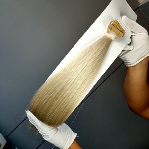 Dragonbeauty Factory 100% Remy Human Hair 10-30 Inches High Quality <b>Russian</b> Tape Hair Extensions Blonde color - Product Image 5