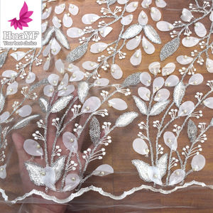HY0865 Tessuto <span class=keywords><strong>in</strong></span> Pizzo 3D di Alta Qualità con Fiori Ricamati e Perle su <span class=keywords><strong>Tulle</strong></span> per Abiti da Sposa, Ricamo <span class=keywords><strong>in</strong></span> Pizzo per Donne Direttamente dalla Fabbrica - Product Image 2