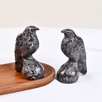 Hot Sale Home Decoration Carving Craft Natural Stone Crystal Crow Carving Yooperlite Raven Statue for Gifts
