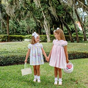 Dottie Hart Dress Palm Beach Pink & Grace Bay Green con Bluebird Smocking abito da bambina in cotone 100% - Product Image 6