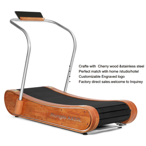 Cinta de correr manual curvada de lujo hecha a mano de madera y acero inoxidable, cinta de correr silenciosa con funcionamiento natural - Product Image 4