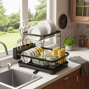 Double Layer Dish Rack Extra <b>Large</b> Kitchen Sink Countertop Drainer With Utensil Holder And Drain <b>Tray</b> - Product Image 3