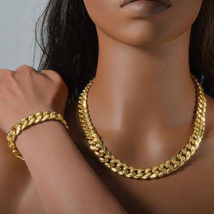 Conjunto de Collar y Pulsera de Cadena Cubana Hiphop, Chapado en Oro de 18K, para Mujer - Product Image 2