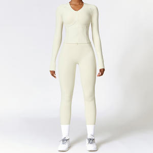 Conjuntos de Fitness para gimnasio para mujer, traje de Yoga de manga larga con aislamiento de felpa de invierno, conjunto de Fitness ajustado para correr de alta intensidad - Product Image 6