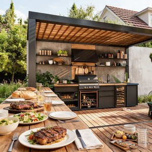 Conjunto de Cocina para Exteriores con Gabinetes, Parrilla para Asar, Fregadero, Cajones, Isla Modular de Aluminio, Parrilla Completa para Patio Trasero - Product Image 3