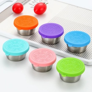 6PC/<b>Set</b> 304 Stainless Steel Dipping Sauce Cups Food Containers Reusable Salad Dressing Container Silicone Stretch Lids Leakproof - Product Image 5