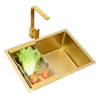 Évier de cuisine de luxe en or, évier utilitaire pour camping-car, évier en acier inoxydable à cuve unique, évier de cuisine profond et petit avec plateau