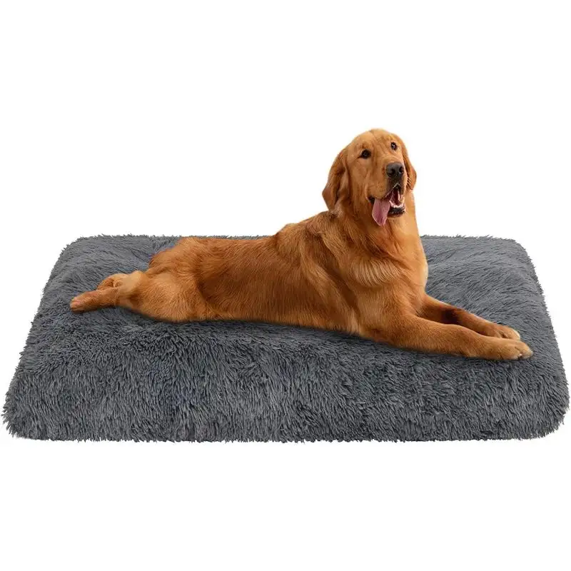 Wholesale Custom Washable Fluffy Faux Fur Pet Dog Kennel Crate Pad Mat Calming Plush Dog Bed for Pet Sleeping and Anti Anxiety