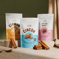 Sachet debout refermable imprimé personnalisé Cannelle Sacs d'emballage d'épices d'herbes en poudre d'assaisonnement alimentaire avec fenêtre transparente