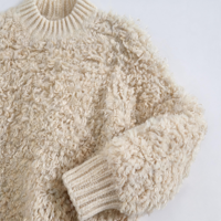 Pull-over en tricot bouclé texturé et moelleux pour femme, col montant, couleur ivoire, qualité supérieure