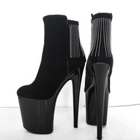 Bottes à talons pour femme 20CM, style Stripper, avec pampilles, pour pole dance, plateforme