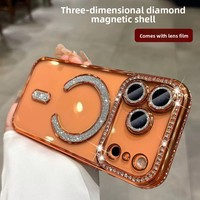 Étui de téléphone magnétique sans fil en TPU rose pailleté avec strass et coque de protection pour iPhone 18 Pro Max