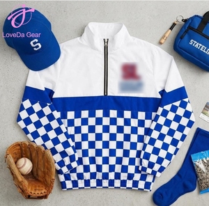 Jaket Windbreaker Loveda Vintage Team Logo 1/4 Zip Bermotif Kotak-kotak Leopard Lengan Panjang dengan Bordir - Product Image 3