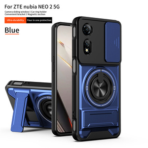 Funda Protectora para Teléfono ZTE Blade A76 4G con Anillo de Protección Híbrido de PC+TPU, Ventana Deslizante para la Lente de la Cámara, Soporte Magnético - Product Image 6