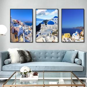 Dipinto su Porcellana Cristallina con Farfalle e Paesaggio di Santorini, Stile Realistico, Cornice in Lega di Alluminio, Ecologico, per Uso Interno - Product Image 4