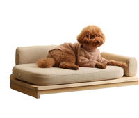 Canapé pour animaux de compagnie avec base en bois, lit confortable en similicuir pour chats et chiens, mousse à mémoire de forme solide, style maison, facile à nettoyer, lit de détente pour animaux de compagnie