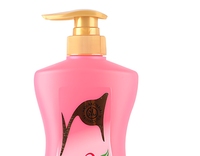 Bouteille pompe en plastique PE rose 400g avec logo personnalisé, forme incurvée pour emballage de liquides capillaires et de soins de la peau grande capacité