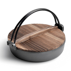 หม้อซูกิยากิเหล็กหล่อญี่ปุ่นปรุงรส หม้อเทสึเนเบ หม้อชาบูพร้อมฝาไม้ - Product Image 5