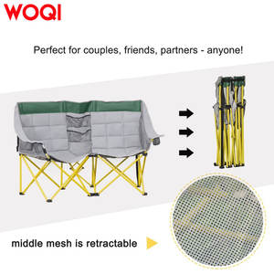 Chaise de camping double WOQI pliable, chaise de jardin d'extérieur, gris clair, structure en aluminium, 146x60x92cm, avec poche de rangement et porte-gobelet - Product Image 5