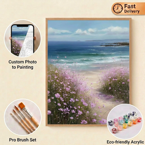 SONGWOO ART Kits de Peinture par Numéros Personnalisés DIY pour Adultes, Motif <span class=keywords><strong>Fleurs</strong></span> Sauvages de Plage, Décoration d'Intérieur, Cadeau - Product Image 1